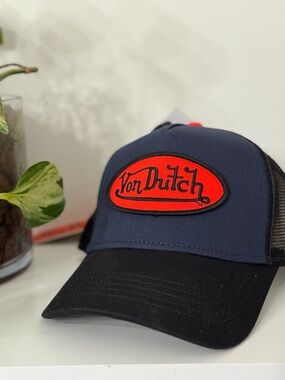 Von Dutch Black & Navy Classic Trucker Hat with Red Logo Patch - SnapBack - NEW!